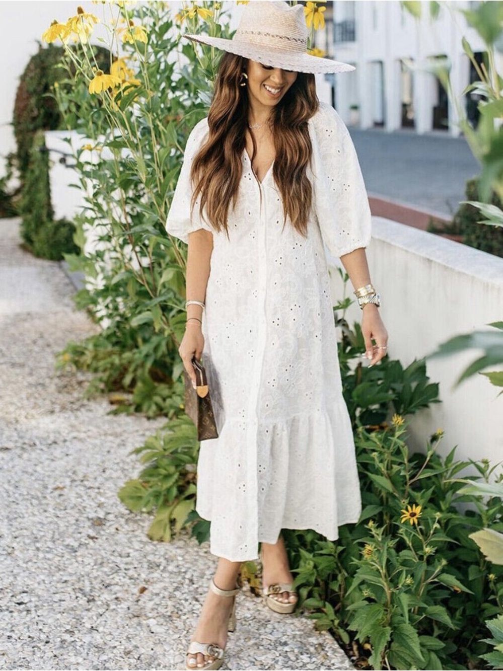 ZARA Eyelet Midi Dress with Puff Sleevesj